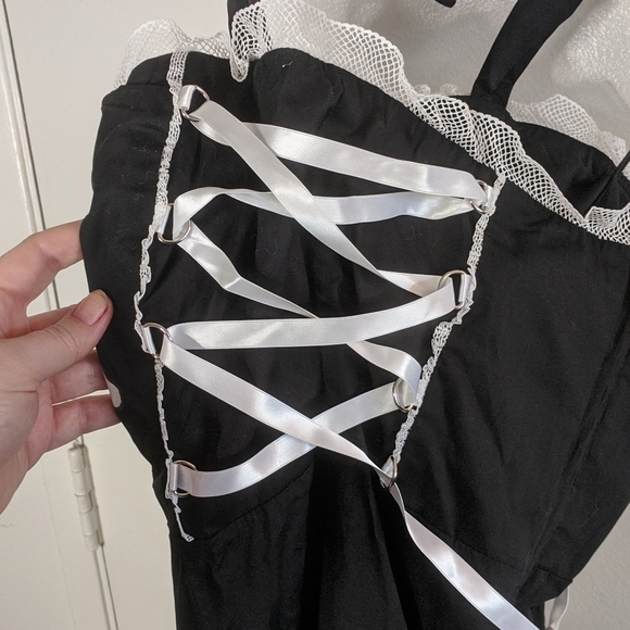 Lucky 13 Tiki Skull Halter Dress Stripes  L - Picture 3 of 10